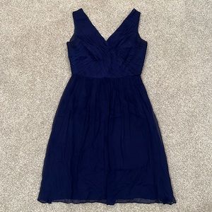 Vintage Silk Navy Blue Ruched Midi Dress 90s Y2K SZ 6